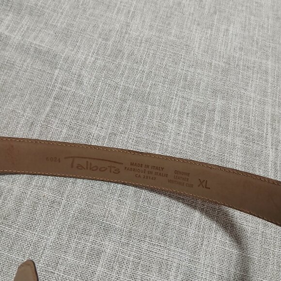 Talbots XL Butterscotch Color Leather Belt with Silver Metal Shield Buckle - Picture 6 of 12